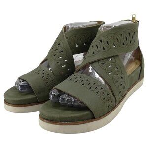 Bussola Potsdam Olive Green Zip Leather Sandals Size 37 US 6.5-7 Platform